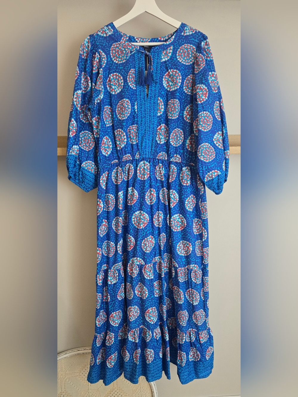 Hatley Blue Maxi Dress with Pink and White Medallion Print